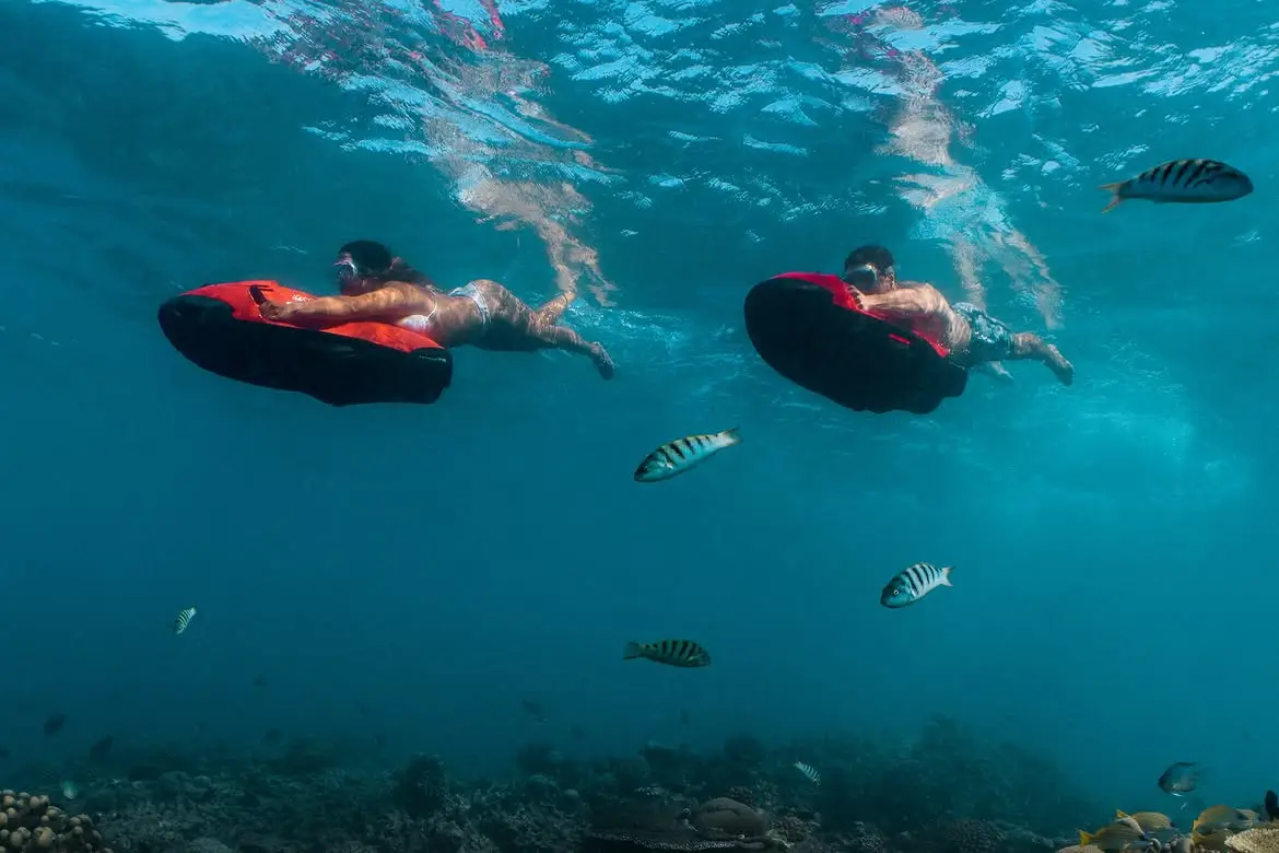 Seabob watersports experience in the lagoon at Finolhu Baa Atoll Maldives.