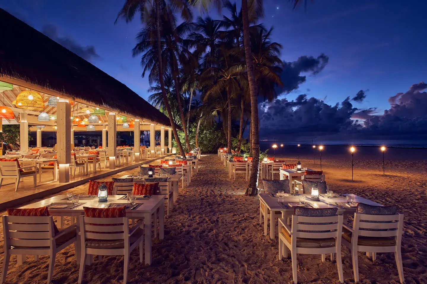 Beach Kitchen at Finolhu Baa Atoll, the resort's all-day international restaurant.